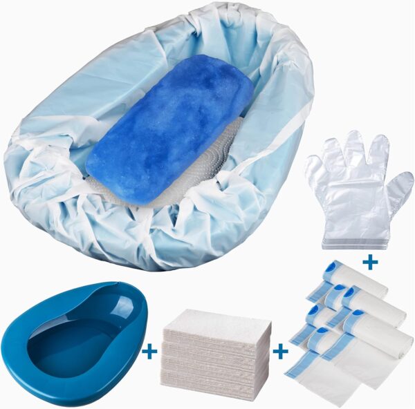 Bedpan Set with 30 Disposable Liners, Super Absorbent Pads and Gloves
