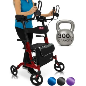 Upright Walker Rollator Mobility Aid Adjustable Stand Up Walker with Seat