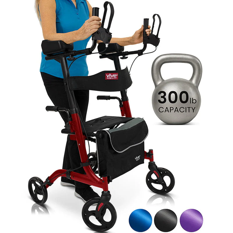 Upright Walker Rollator Mobility Aid Adjustable Stand Up Walker with Seat